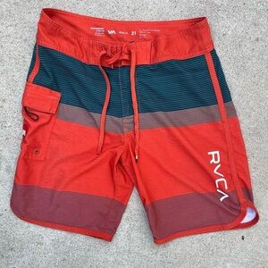 Men's RVCA Board Shorts Multicolor Logo Graphic 31 Beach Summer Surf TIKI Swim